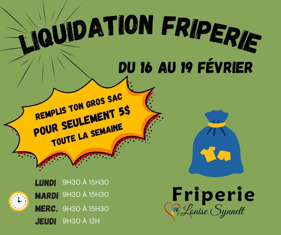 Vente de sac vert à 5$